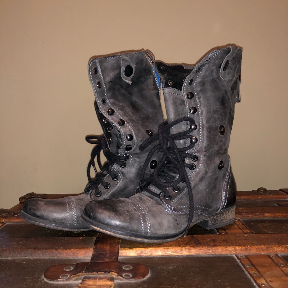 Steve Madden Charcoal Combat Boots w/ Blue Zipper